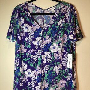Liz Claiborne Woman's Blouse PXXL - V Neck - Split Short Sleeves - *NEW*
